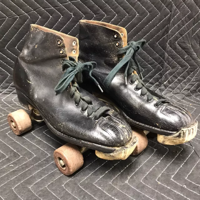 Chicago Roller Skate Co Ware Bros Patent 1914 Wood Wheels Mens 9 Pro-Tek-Toe