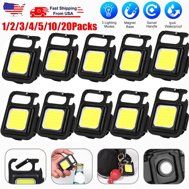 10PC USB Rechargeable LED Flashlight COB Work Lamp Torch Portable Keychain Light