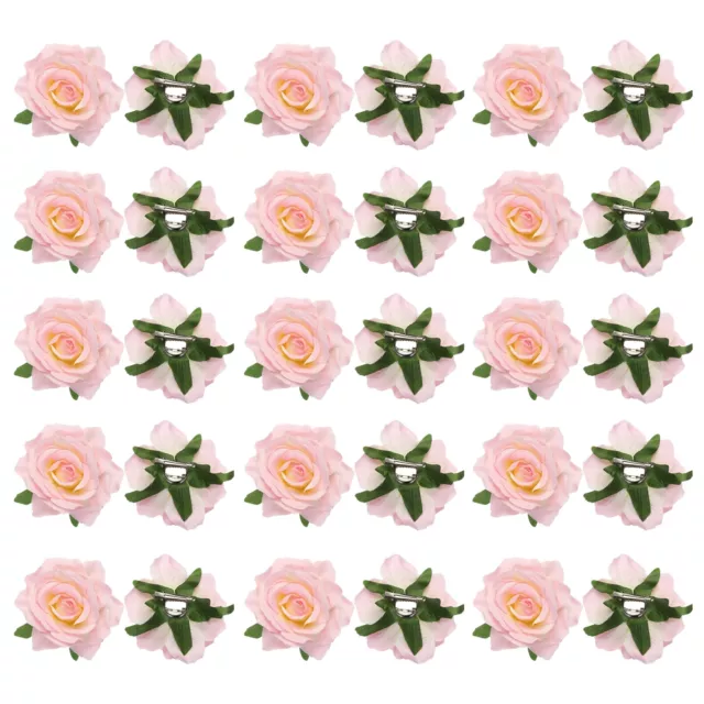 30 Pcs Rose Flower Hair Clips 4 Inch Flower Hair Pins Flower Brooch White Pink