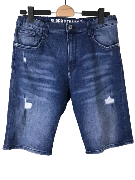 Super Stretch Jeans Pantacourt Garçon Bleu Destroy Occasion Bonne Qualité T15Ans