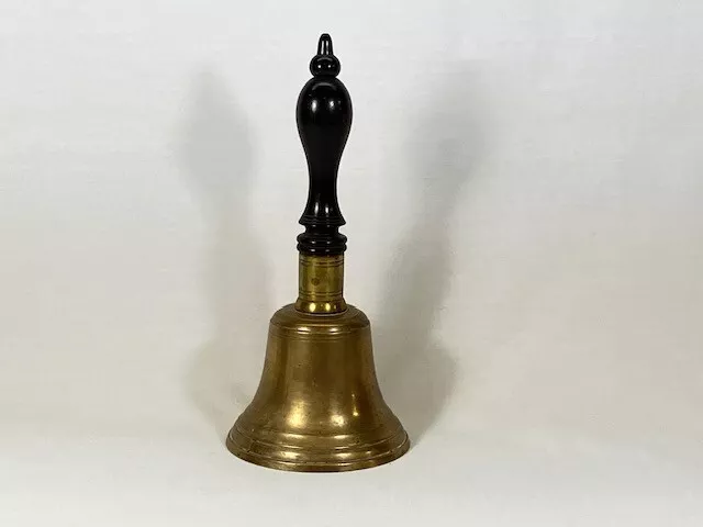 Original Brass School Bell Wood Handle Over 100 Years Old