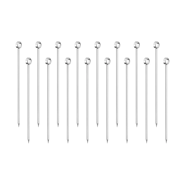 Metal Cocktail Toothpicks Round Ring Drink Picks Cocktail Skewers 16Pcs (Silver)
