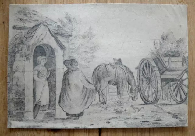 18th century drawing of rustic scene. Attributed to George Morland (1763-1804)