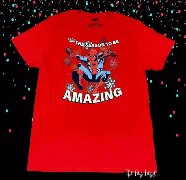 New Marvel Spiderman Tis The Season Amazing Christmas Red Mens Vintage T-Shirt