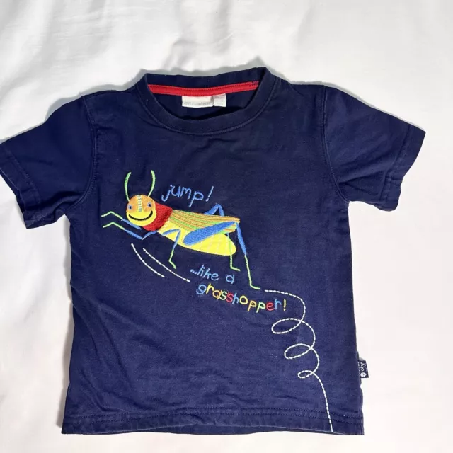 JoJo Maman Bebe Boys  Applique T-shirt Grasshopper , Navy Blue, size 3-4 Years