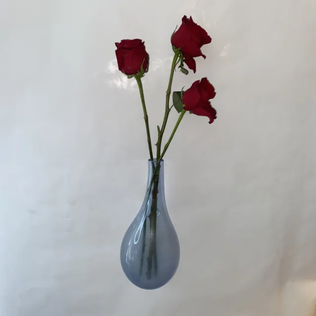 Vintage Hand Blown Art Glass Hanging Vase Light Blue MCM 11”