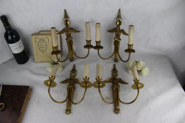 SET 4 French vtg Wall lights sconces eagle arrow empire design 1950's brass 2