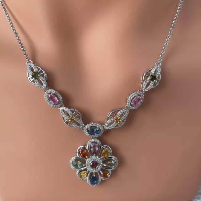Natural Gemstone Necklace/Multi-Color Sapphire Necklace/Birthstone of Sep