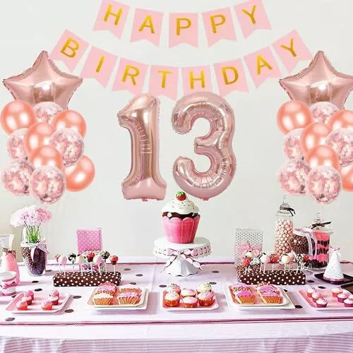 Elicola 13Th Birthday Decorations Rose Gold Official Teenager Balloons Banner wi 3