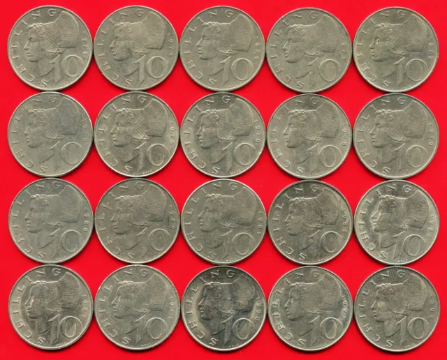Lot Of 20 Austria 10 Schilling Coins 1974 - 1994 (14 Different Dates)