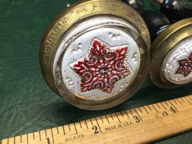 Antique Lot of 4 Victorian Star Sulphide Glass & Brass Curtain Tie Backs 2