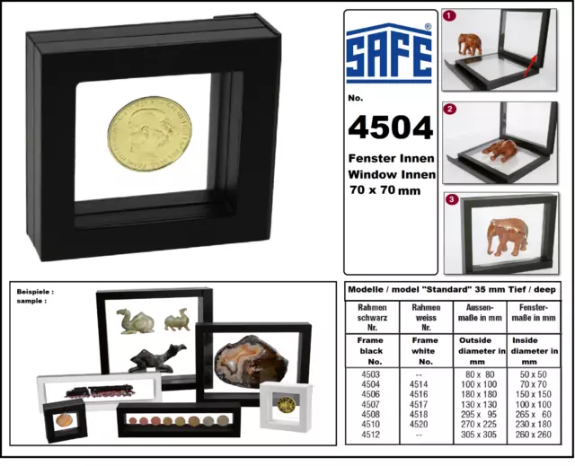 Schweberahmen Goldmünzen Münzen SAFE 4504 Innen 70x70mm Außen 100x100x35mm