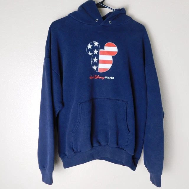 WALT DISNEY WORLD Sweatshirt Adult XL Mickey Mouse USA Flag Logo Navy