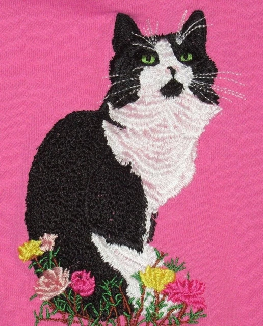 Embroidered Fleece Jacket - Black & White Tuxedo Cat I1056 Sizes S - XXL