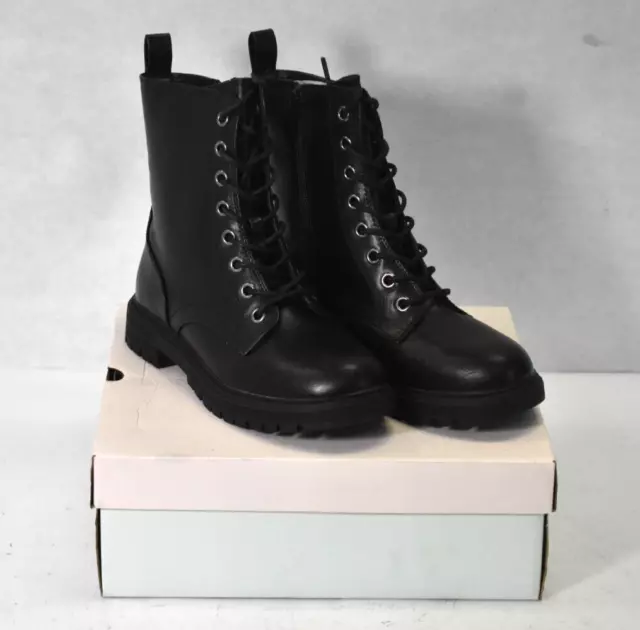 So Women's Reindeer Faux Black Leather Lace Up Moto Combat Boot Size 8