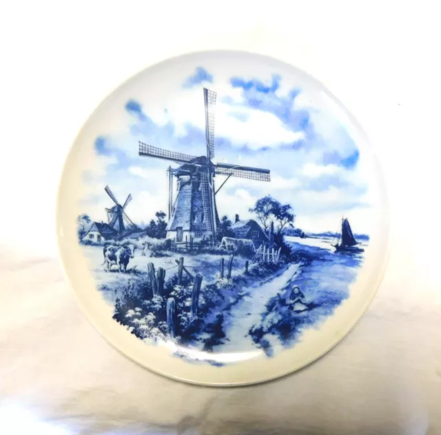 Vintage DELFT BLAUW WINDMILL Hand Decorated Plate Made in Holland