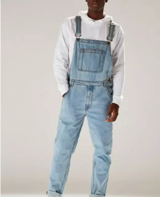 Mens Casual Denim Straight Overalls Pants Trend Slim Fit Jean Suspender Trousers