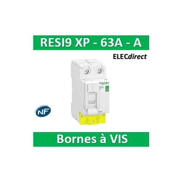 Interrupteur Différentiel Type A 63A 30mA - 1P+N 10kA - Électromagnétique, 2 Modules DIN - Pour Tableau électrique