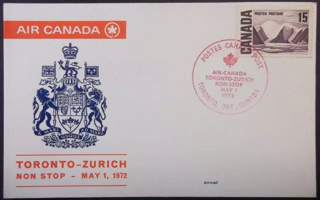 First Day Cover 1972 Air Canada Toronto to Zurich Non-Stop Flight