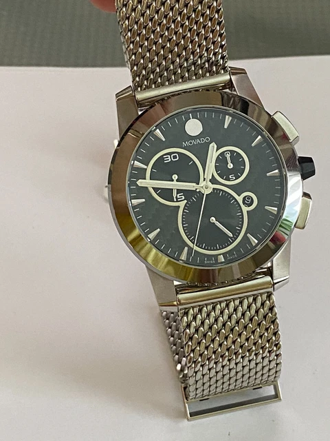MOVADO VIZIO 83 C5 1890 Chronograph 45MM SS Carbon Fiber Quartz Mesh Bracelet 228.50 PicClick