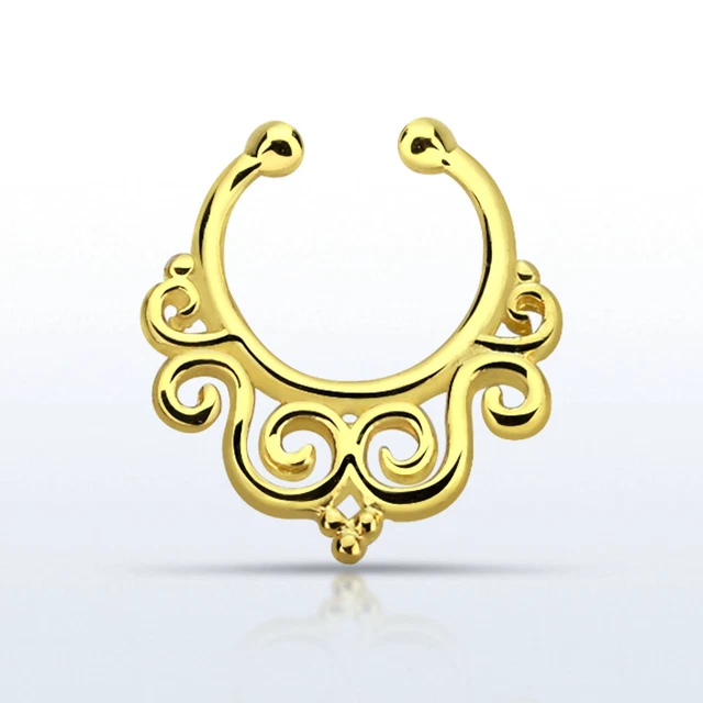 18G Vintage Curl Fake Septum Clicker Non Piercing Nose Clip Hang Cheater Jewelry 3