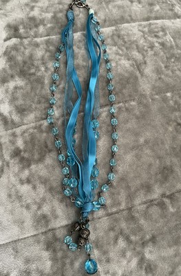 TURQUOISE GEMSTONE NUGGET in silver 4 strand charm necklace