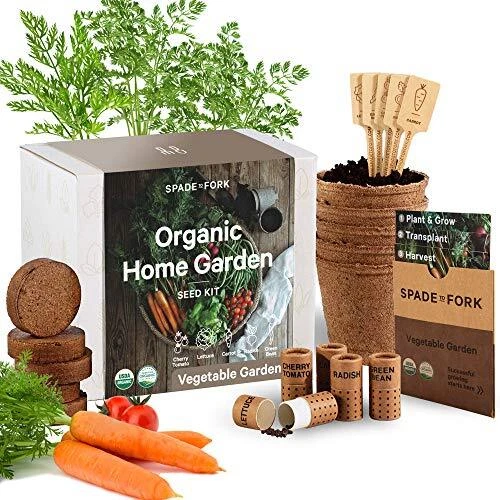 Organic Indoor Vegetable Garden Starter Kit - 5 Seed Types, Certified USDA
