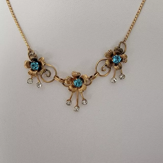 Vintage Van Dell 12k Gold Fill Blue Gem Necklace With Matching Earrings 15"