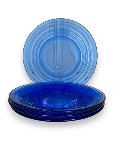 Cobalt Moderntone Blue Hazel Atlas Plates Glass VTG Depression Bread Set 4