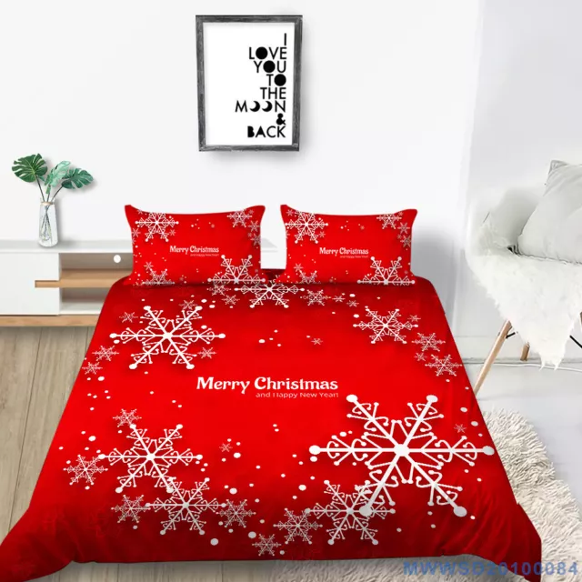 Weihnachts-Schneeflocke-Bettwäsche, Rotes Heimdekor-Bettbezug-Set