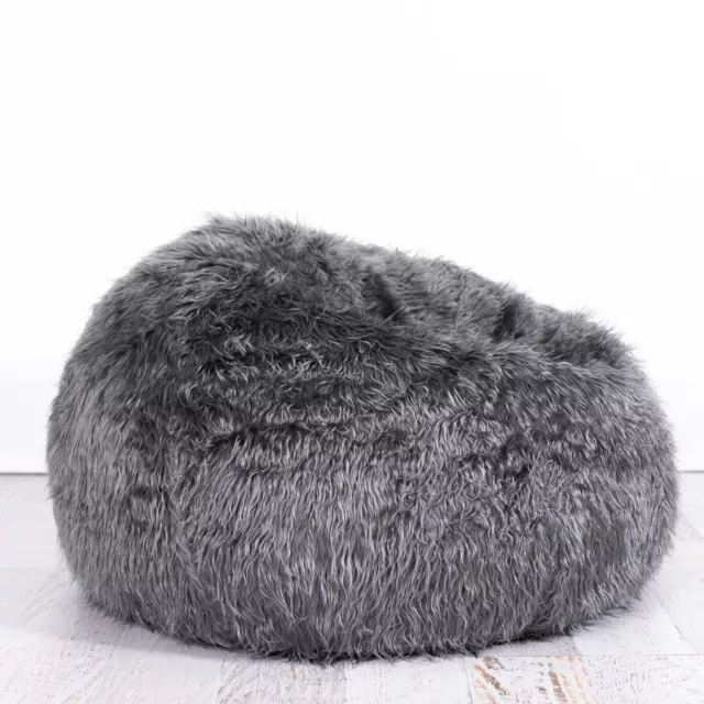 New Ivory & Deene Charcoal Grey Fur Beanbag Cover Soft Bean Bag Lounge Chair