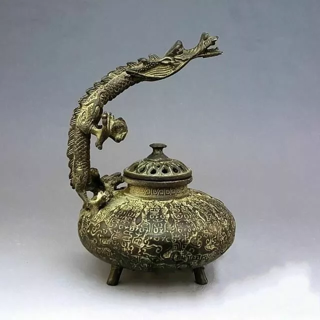 Marked Chinese Fengshui Bronze Gilt Dragon Beast Statue Incense Burner