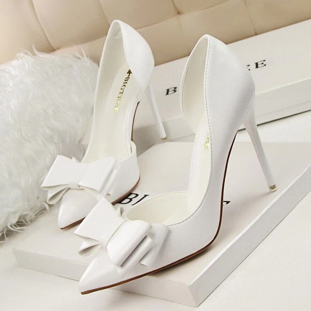Women Sexy Pumps Bowknot High Heels Side Hollow Pointed Toe Stiletto Shoes Dress