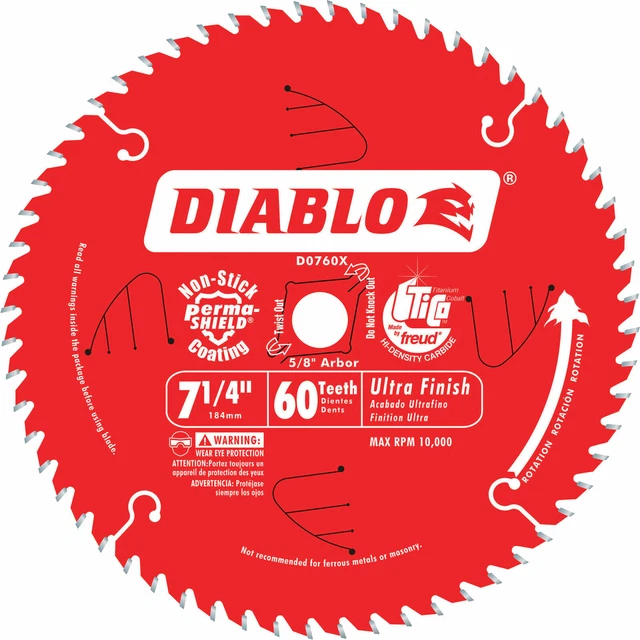 DIABLO ULTRA FINISH Circular Saw Blade 7 1/4in 60 Tooth, Fine Finish