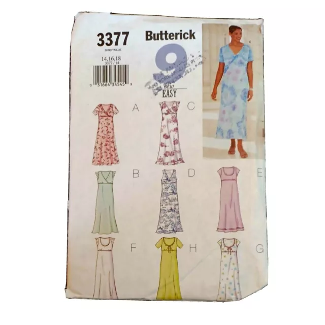 Butterick Motivo 3377 Misses/Minuta 9 Facile Abiti Non Tagliate 14 16 18