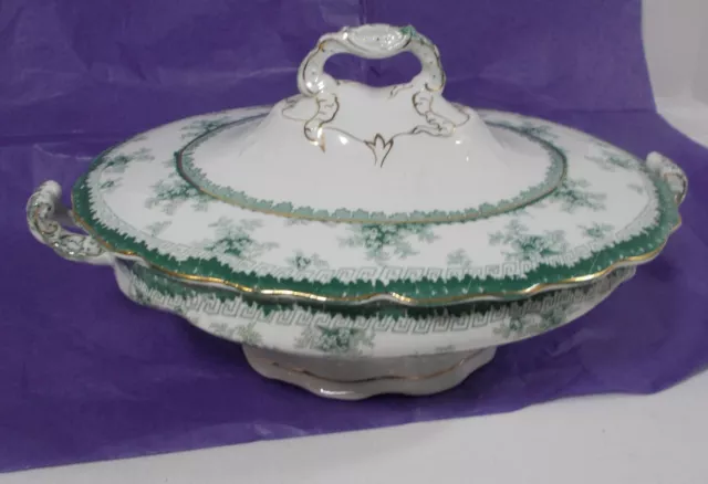 JOHN MADDOCK & SON England Hamilton Lidded Vegetable Bowl green transferware