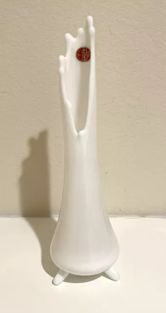 Vintage LE Authentic Smith Hand Made Milk Glass Stretch Pot Belly 3 Legged vase