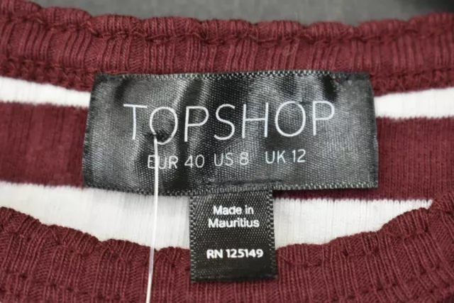 Topshop Womens Stripe Crop Tee Crewneck Short Sleeves Scalloped Trim Cotton 8 3