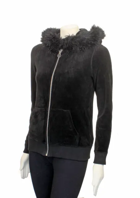 MICHAEL KORS WOMEN'S Black Faux Fur-Trimmed Hooded Zip-Up Jacket: Size ...