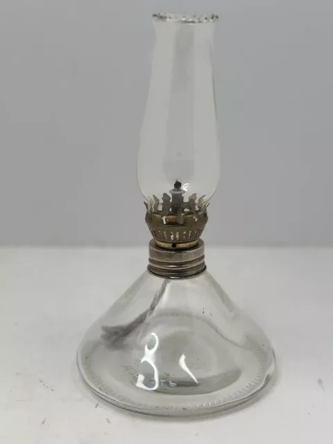 Vintage Mini Oil Lamp Fluted Globe Style 8  Inches Tall Clear glass.