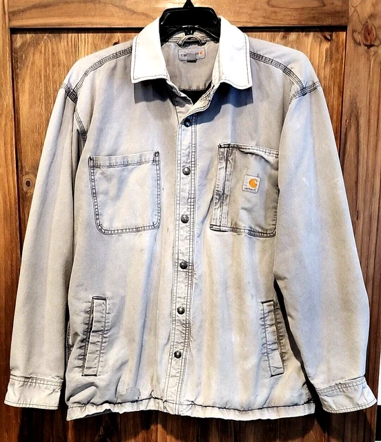 CARHARTT 102851 MENS Flannel Lined Logo Snap Rugged Flex Shirt Jacket Black L 30.99 PicClick