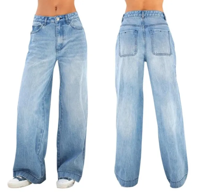 Lady Wide Leg Baggy Jeans Casual Loose Denim Straight Pants High Waist Trousers