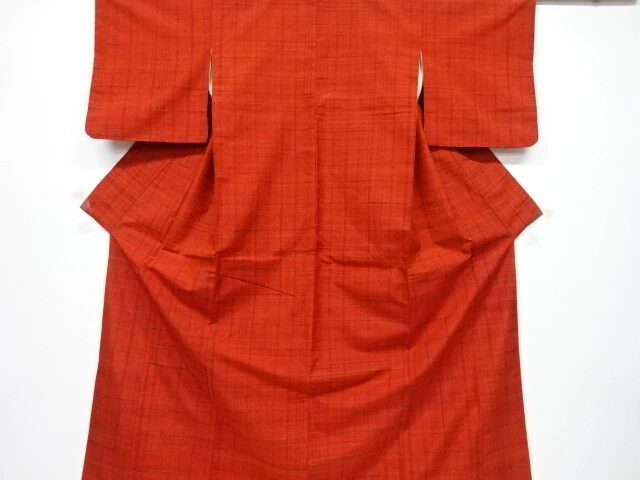 6849301: Japanese Kimono / Antique Kimono / Tsumugi / Woven Grid
