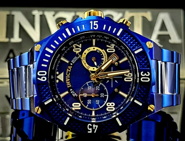 OROLOGIO INVICTA UOMO Aviator Quadrante Blu Cronografo Quarzo 50mm