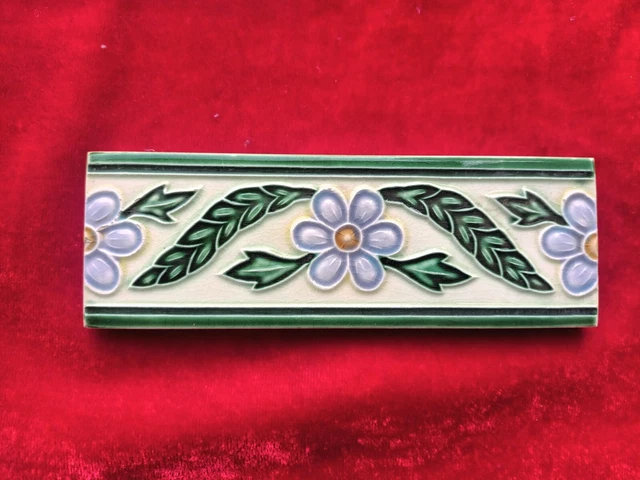 5 Pieces Lot Art Deco Floral Design Embossed Majolica Ceramic Tiles Japan 0326 4