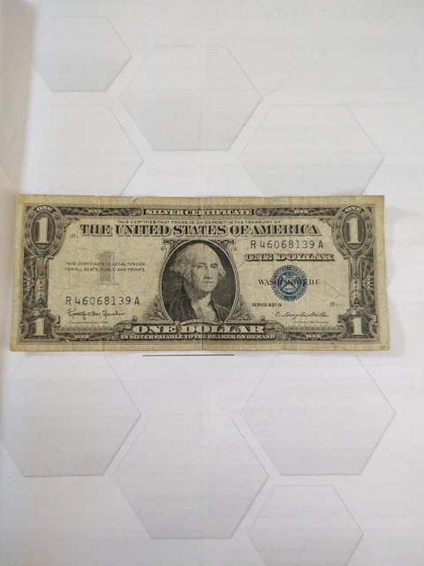 One 1957 B Series Blue Seal $1 Dollar Silver Certificate USA serial R46068139A