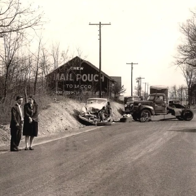 Car Wreck by Chew Mail Pouch Tobacco Barn Sanders Motor Freight Oakland MD Photo