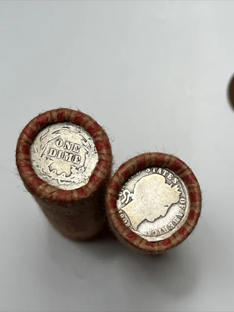 Wheat Penny Roll 1940's & 1950's Capped With Silver Barber Dime And Steel Cent