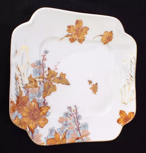 Antiqu Signed HAVILAND LIMOGES Square Shape Yellow Flowers Leaves 7" Salad Plate