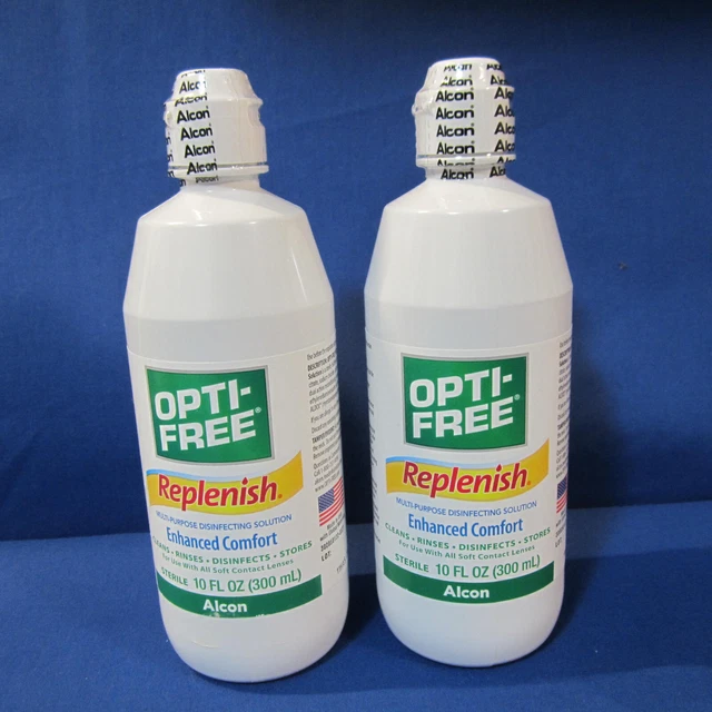 Two Alcon Opti-Free Replenish 10 oz ea Contact Disinfecting Solution Exp 10/25
